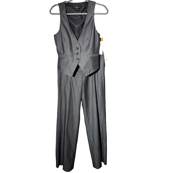 Y2K Nine West Waistcoat Pants Set Womens 4 Pinstripe Gray office siren NEW - Picture 7 of 16